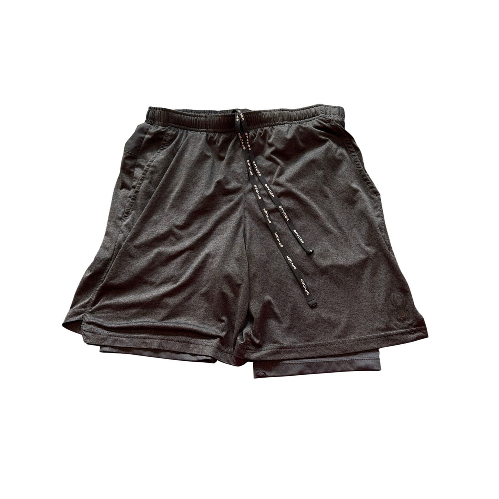 Spyder Active Mens Performance Proweb Stretch 2-in-1 Shorts Medium Gray SPM539U
